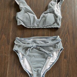 Time and Tru Navy and White Striped Bikini Set